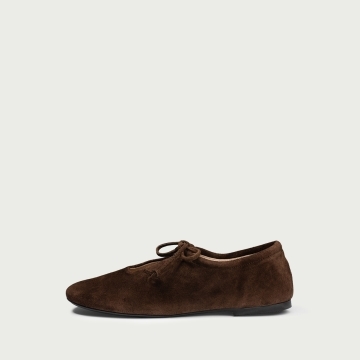 Pantofi casual damă Kenza maro ciocolatiu din piele întoarsǎ naturală