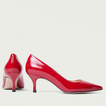 Pantofi cu toc mic roșu lac Julie din piele naturală
