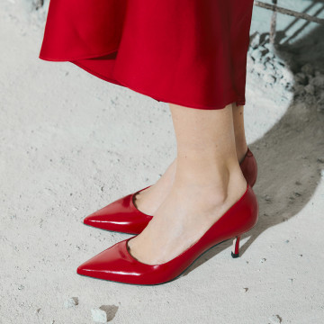 Pantofi cu toc mic roșu lac Julie din piele naturală