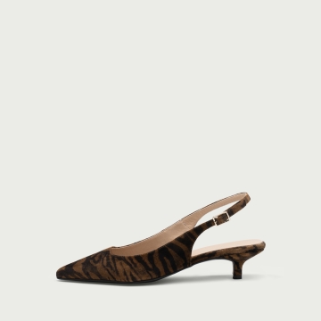 Pantofi damă animal print cu toc mic Aria din piele întoarsǎ naturalǎ