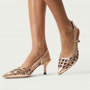 Pantofi damă decupați aurii Sandrine din piele naturală perforată