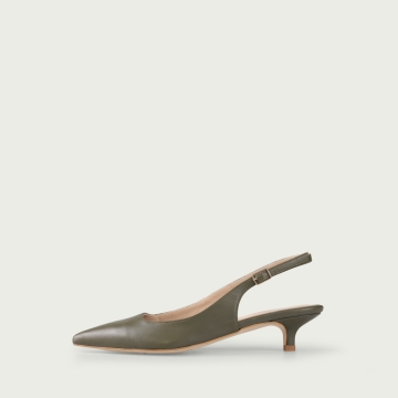 Pantofi decupați cu toc mic verde închis Aria din piele naturalǎ