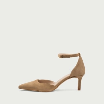 Pantofi nude cu toc subțire și baretǎ pe picior Ina din piele întoarsǎ naturală