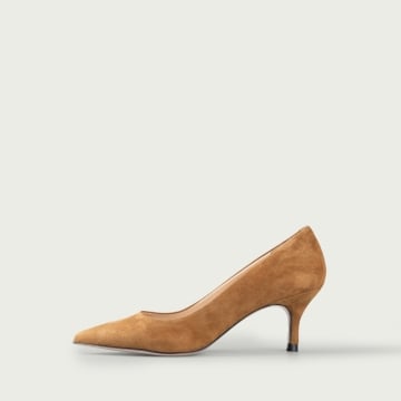 Pantofi stiletto camel Julie din piele întoarsă naturală