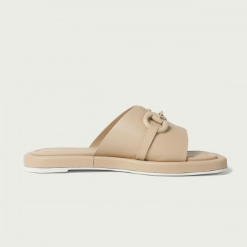 Papuci damă Kara din piele naturală nude cu accesoriu