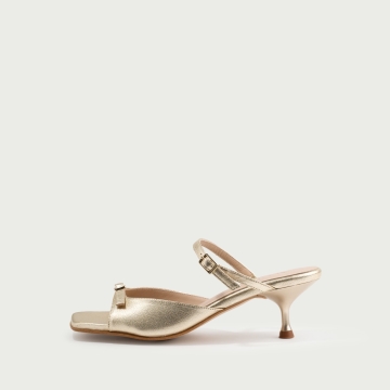 Sandale cu toc subțire aurii Valeria din piele naturalǎ