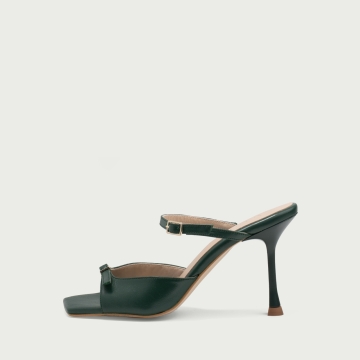 Sandale elegante cu toc subțire verde închis Valentina din piele naturalǎ