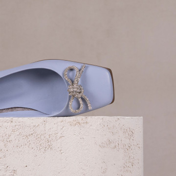 Balerini baby blue Blair din piele naturală și accesoriu fundiță din cristale