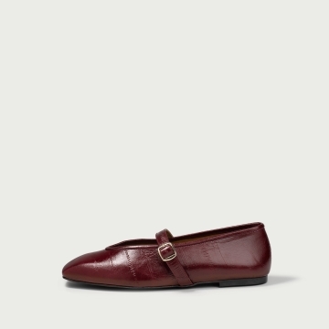 Balerini burgundy cu vârf pǎtrat Jacquelyn din piele naturală