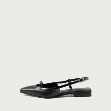 Balerini decupați negri Mina din piele naturală