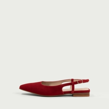 Balerini decupați roșii Lenny din piele întoarsă naturală