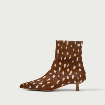 Botine cu toc mic Daria din piele naturalǎ pony hair cu imprimeu căprioară