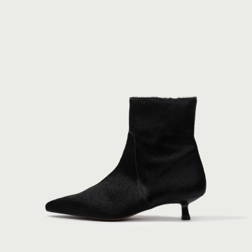 Botine negre cu toc mic Daria din piele naturalǎ pony hair