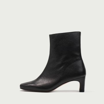 Botine negre cu vârf pătrat și toc gros Charlize din piele naturală de capră