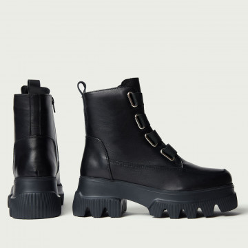 Ghete damă negre Tina din piele naturală cu talpa groasă