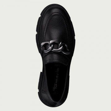 Mocasini negri damă din piele naturală cu lanț