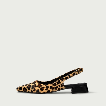 Pantofi animal print decupați cu toc mic gros Kitty din piele naturalǎ