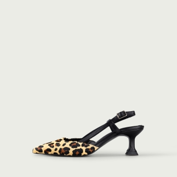 Pantofi animal print decupați cu toc subțire Tatiana din piele naturalǎ
