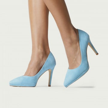 Pantofi cu platformă și toc subțire Evelinne din piele întoarsă baby blue