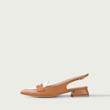 Pantofi decupați cu toc mic gros camel Letitzia din piele naturalǎ