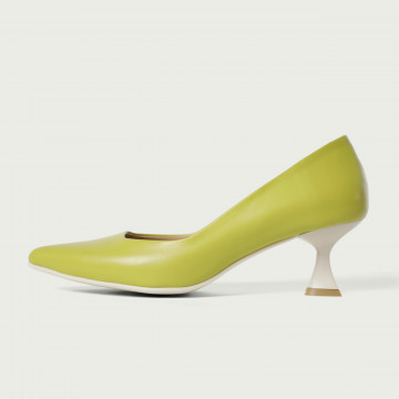 Pantofi stiletto cu toc mic galben-verzui Yvonne din piele naturală