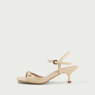 Sandale cu toc subțire galben pastel Arra din piele naturalǎ