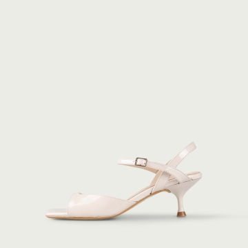 Sandale cu toc subțire ivoire Aurelia din piele naturalǎ lac