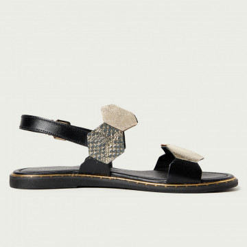 Sandale elegante fără toc Kleo din piele naturală cu model fagure auriu