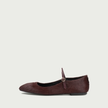 Balerini burgundy tip Mary Jane cu vârf pǎtrat Linn din piele naturală cu păr