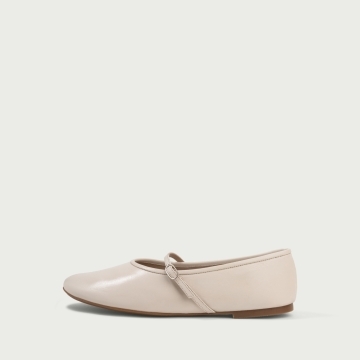 Balerini cu vârf rotund ivoire Noa din piele naturală