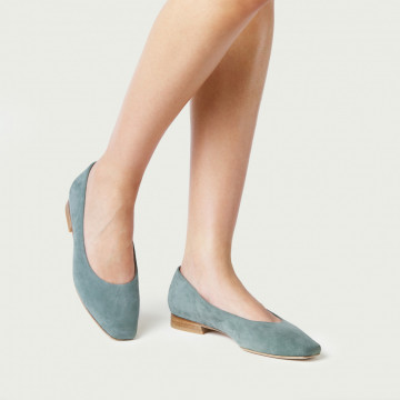 Balerini Lola Velvet mint din piele întoarsă cu toc mic pătrat