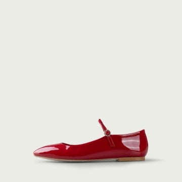 Balerini roșii tip Mary Jane cu vârf pǎtrat Linn din piele naturală lac