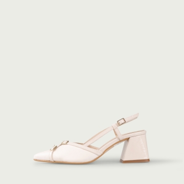 Pantofi cu toc gros decupați crem Isobel din piele naturală