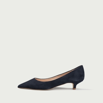 Pantofi cu toc mic blue navy Lorraine din piele întoarsă naturalǎ