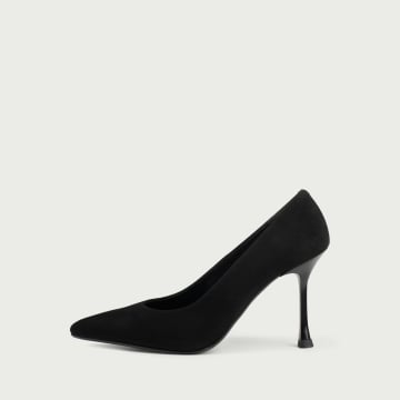 Pantofi cu toc subțire negri Hariette din piele întoarsă naturală