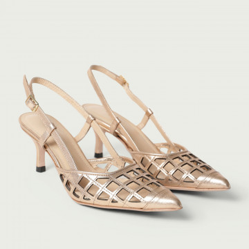 Pantofi damă decupați aurii Sandrine din piele naturală perforată
