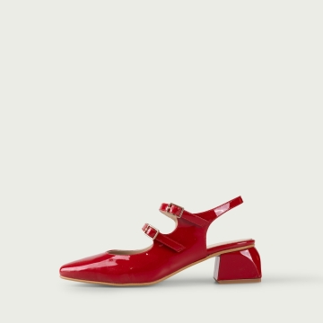 Pantofi damǎ piele decupați cu toc gros și barete Gretta roșii