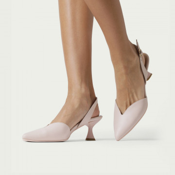Pantofi decupați cu toc mic nude Rose din piele naturală