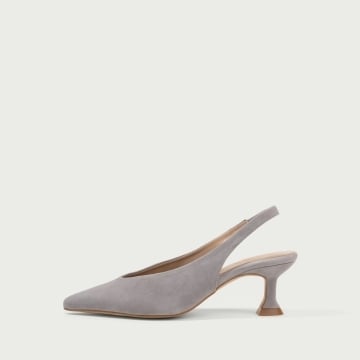 Pantofi decupați cu toc subțire gri Antonella din piele întoarsă naturală