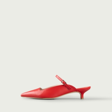 Pantofi roșii decupați cu toc mic Arabella din piele naturalǎ