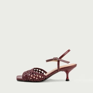 Sandale cu toc subțire burgundy Yolanda din piele naturalǎ