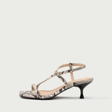 Sandale snake print cu toc mic subțire Amara din piele naturalǎ