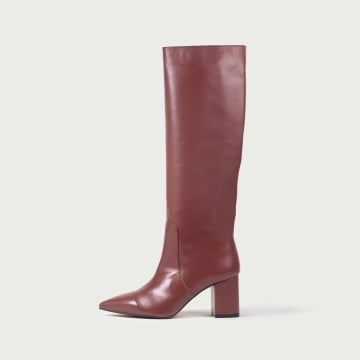 Cizme lungi cu toc gros Aisha din piele naturală burgundy