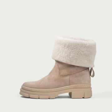 Ghete damă înalte bej Caro din piele întoarsă naturală