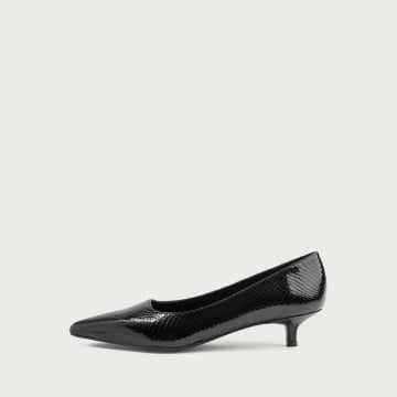 Pantofi cu toc mic negri Anemona din piele naturalǎ lucioasă