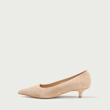 Pantofi cu toc mic nude Anemona din piele întoarsă naturalǎ