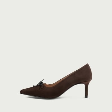 Pantofi cu toc subțire și șiret Ally piele întoarsǎ naturală ciocolatie