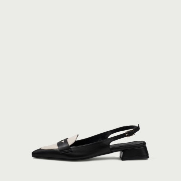 Pantofi decupați cu toc mic gros negri Letitzia din piele naturalǎ