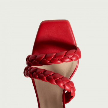 Sandale cu toc roșii Ayana din piele naturală cu baretă împletită
