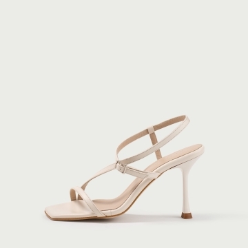 Sandale cu toc subțire ivoire Amaia din piele naturală